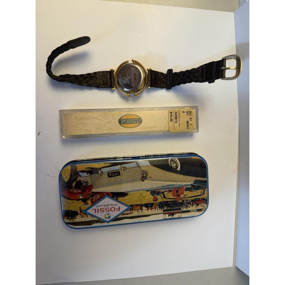 Vintage Fossil Woman's Watch 9244 Non Working Leather Band Metal Case Extra Band - Picture 12 of 14